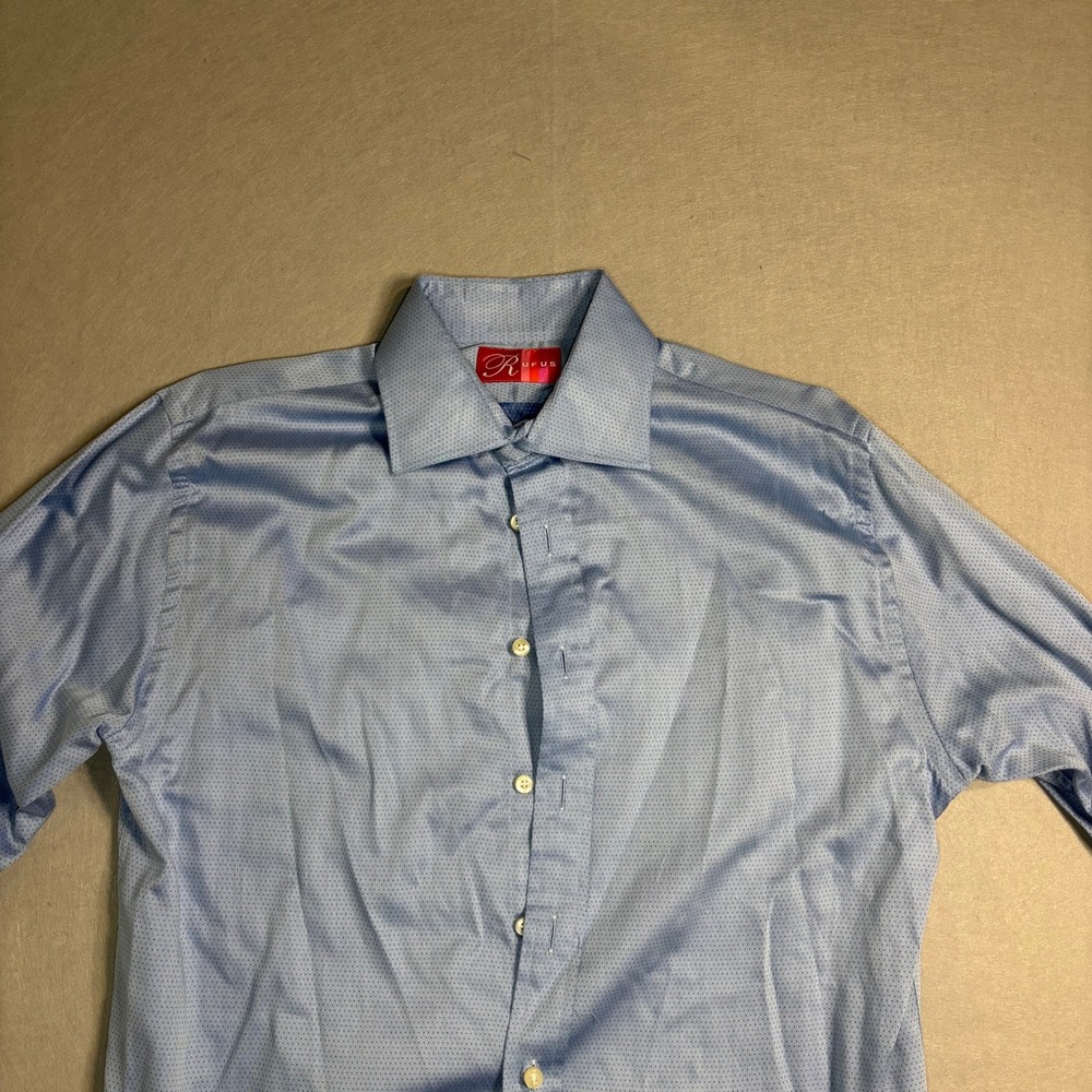 RUFUS Men's Blue Micro-Dot Dress Shirt L 100% Cotton USA - Picture 5 of 16